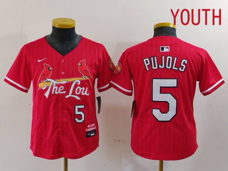 Youth St.Louis Cardinals #5 Pujols Red City Edition 2024 Nike MLB Jersey style 1